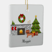 赤いショートヘアダッチシュントかわいい犬 – クリスマスルーム セラミックオーナメント (右)