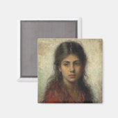 赤いショールを着た少女(Alexei Harlamoff) マグネット (正面/裏面)