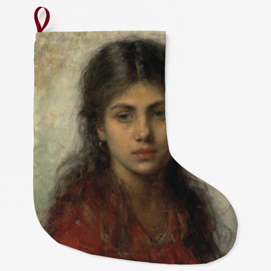 赤いショールを着た少女(Alexei Harlamoff) ラージクリスマスストッキング (正面)