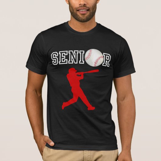 赤いシルエットのシニア野球選手 Tシャツ (正面)