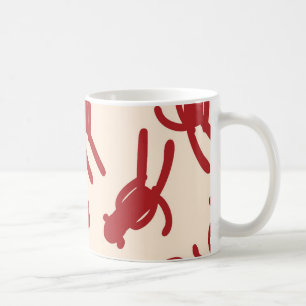 赤いシルエットのソックス猿のプリント コーヒーマグカップ