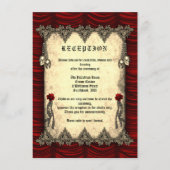 赤いシルクとスカル金ゴールドゴシック式ウェディングレセプション エンクロージャーカード (正面)