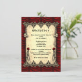 赤いシルクとスカル金ゴールドゴシック式ウェディングレセプション エンクロージャーカード (スタンド正面)