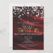 赤いシルクとスパークルゴールドのスイート16グラマラス招待状 招待状 (正面)