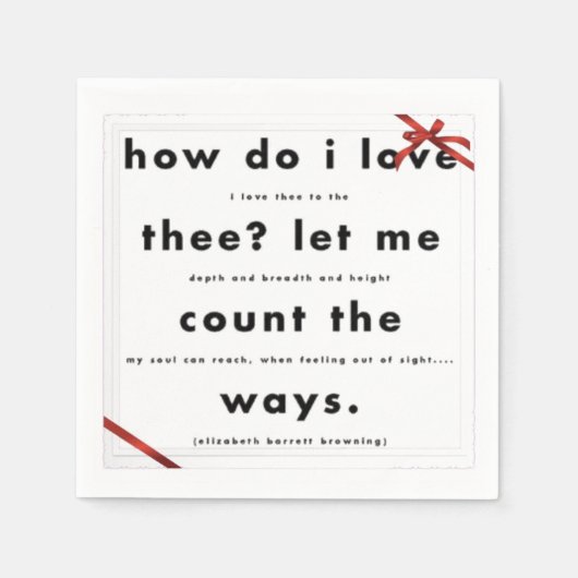 赤いシルクリボンどのように私は紙ナプキンを愛する スタンダードカクテルナプキン (正面)