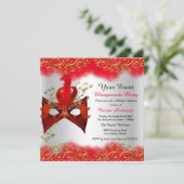 赤いシルバー ゴールド マスク マスカレード バースデー パーティー 招待状 (スタンド正面)