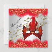 赤いシルバー ゴールド マスク マスカレード バースデー パーティー 招待状 (裏面)