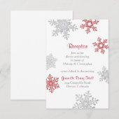 赤いシルバー スノーフレーク 冬のウェディング レセプション エンクロージャーカード (正面/裏面)