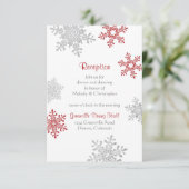 赤いシルバー スノーフレーク 冬のウェディング レセプション エンクロージャーカード (スタンド正面)