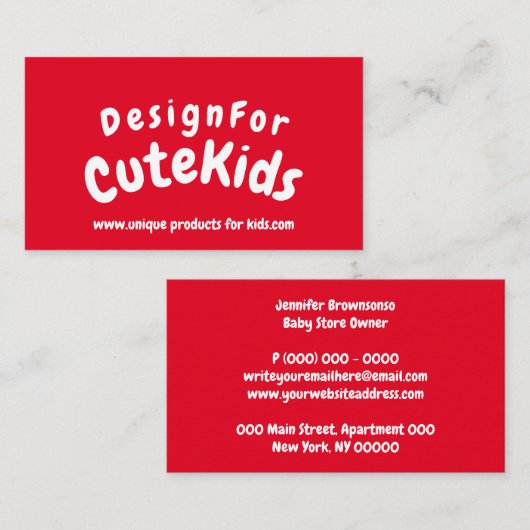 赤いシンプルなタイポグラフィーの子供の遊び場 名刺 (正面/裏面)