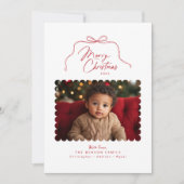 赤いシンプルの弓状の写真クリスマスカード シーズンカード (正面)