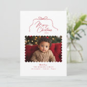 赤いシンプルの弓状の写真クリスマスカード シーズンカード (スタンド正面)