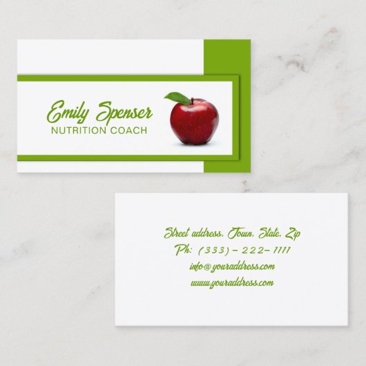 赤いシンプルりんご栄養士カード付き白い 名刺 (正面/裏面)