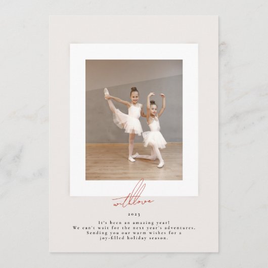 赤いシンプルエレガントメリーのクリスマス写真フレーム シーズンカード (裏面)