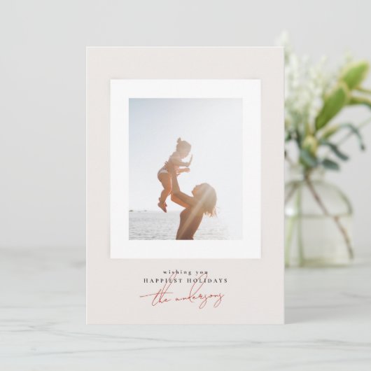 赤いシンプルエレガントメリーのクリスマス写真フレーム シーズンカード (スタンド正面)