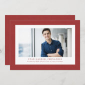 赤いシンプルツイード枠クラシック写真卒業 招待状 (正面/裏面)