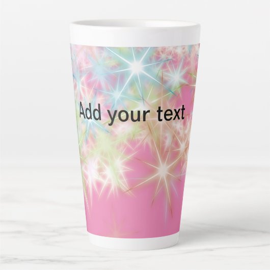 赤いシンプルピンクのキラキラ星があなたのテキストを追加 カフェラテマグ (正面)