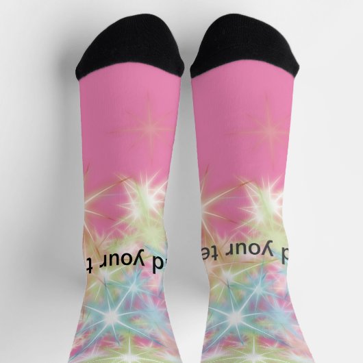 赤いシンプルピンクのキラキラ星があなたのテキストを追加 ソックス (上部)