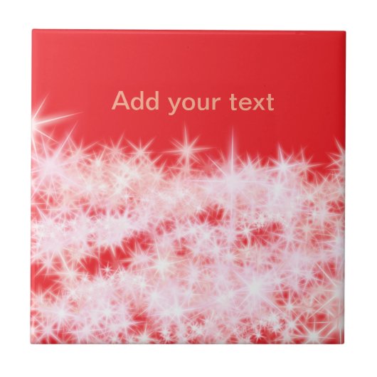 赤いシンプルピンクの輝く輝く星があなたのテキストを追加 タイル (正面)