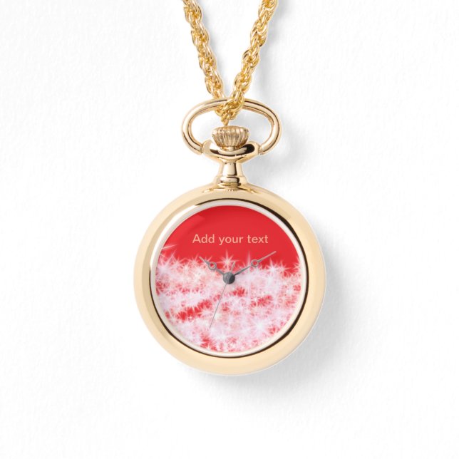 赤いシンプルピンクの輝く輝く星があなたのテキストを追加 腕時計 (正面)