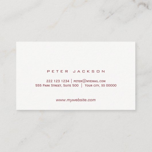 赤いシンプルブルゴーニュ色のソムリエ 名刺 (裏面)