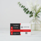 赤いシンプルプロフェッショナルモダンQRコードスキャン可能 名刺 (スタンド正面)