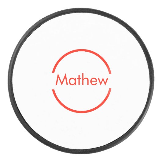 赤いシンプル丸あなたの名前の文字を追加文字 アイスホッケーパック (正面)