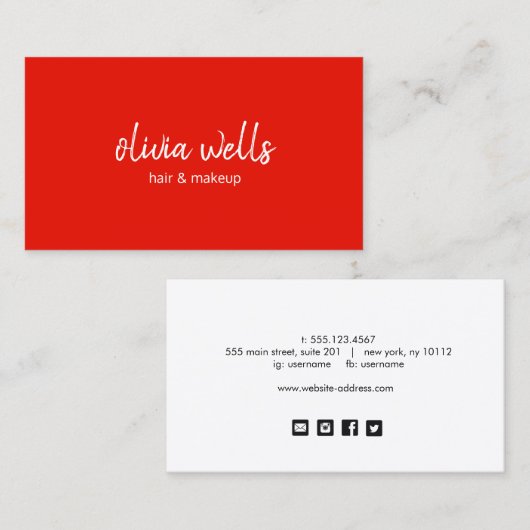 赤いシンプル手書きソーシャルメディアのアイコン 名刺 (正面/裏面)