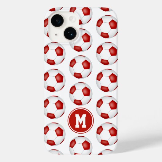 赤いシンプル白いサッカーボールのパタモノグラムのーン Case-Mate iPhoneケース (裏面)