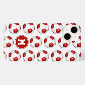 赤いシンプル白いサッカーボールのパタモノグラムのーン Case-Mate iPhoneケース (裏面 (横))