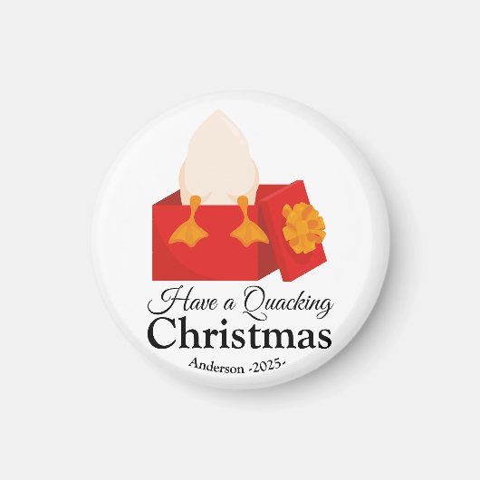 赤いシンプル箱におもしろい入ったクリスマスかわいいアヒル マグネット (正面)