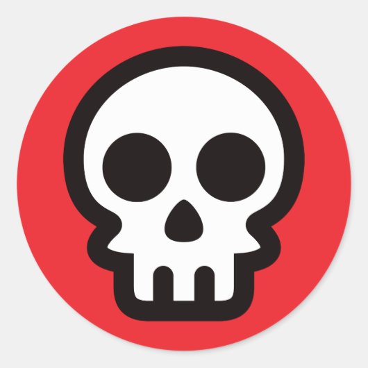 赤いシンプル背景にスカルのロゴ、ラウンドステッカー ラウンドシール (正面)