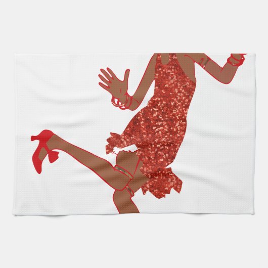 赤いシークインの黒いフラッパー キッチンタオル (横)