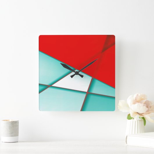 赤いシートの下の滑らかなターコイズトラップ長方形 スクエア壁時計 (ホーム)