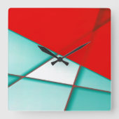 赤いシートの下の滑らかなターコイズトラップ長方形 スクエア壁時計 (正面)