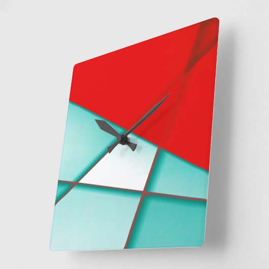 赤いシートの下の滑らかなターコイズトラップ長方形 スクエア壁時計 (傾斜)