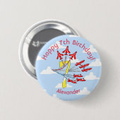 赤いジェット機 - 7歳の誕生日 (青空) バッジ (正面&裏面)