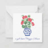 赤いジェラニウムのギフトエンクロージャーの陶器の花瓶 ノートカード (正面)