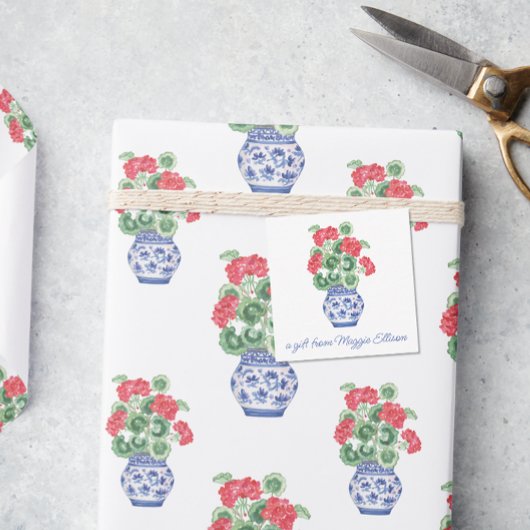 赤いジェラニウムのギフトエンクロージャーの陶器の花瓶 ノートカード