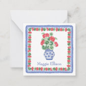 赤いジェラニウムのギフトエンクロージャーの陶器の花瓶 ノートカード (正面)