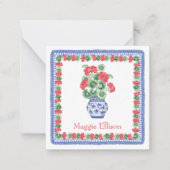 赤いジェラニウムのギフトエンクロージャーの陶器の花瓶 ノートカード (正面)