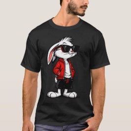 赤いジャケットを着たクールな白うさぎ Tシャツ