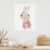 赤いジャケットウォータカラーの可愛いバニー2023 ポスター (キッチン)