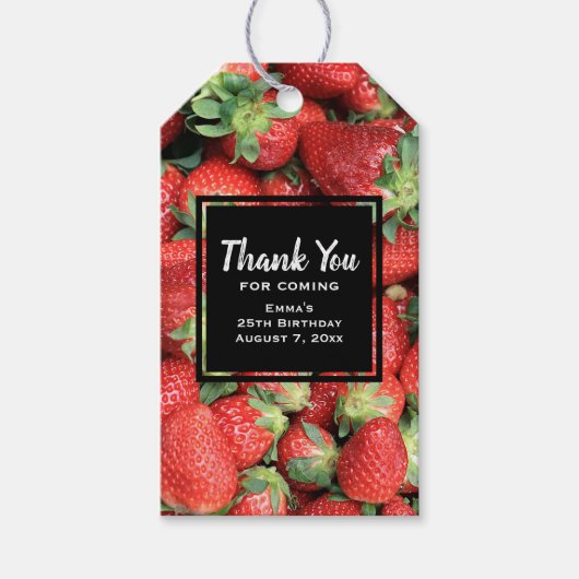 赤いジューシーなイチゴの写真ありがとう ギフトタグ (正面)