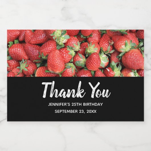 赤いジューシーなイチゴの写真ありがとう スパークリングワインラベル (シングルラベル)