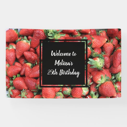 赤いジューシーなイチゴの誕生日 横断幕 (横)