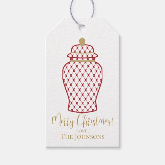 赤いジンジャージャーの瓶、チャイノエリーカスタムクリスマス ギフトタグ (正面)