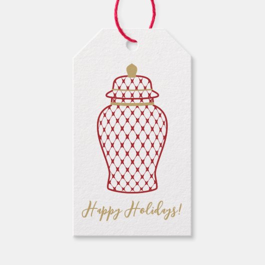 赤いジンジャージャーびん、チャイノアイセリーホリデー ギフトタグ (正面)