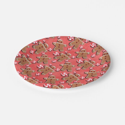 赤いジンジャーブレッドのクッキーキャンデー ペーパープレート (アングル)