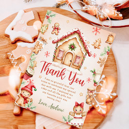 赤いジンジャーブレッドハウスの誕生日パーティー サンキューカード